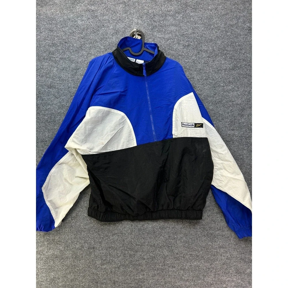 Vintage Reebok 1/4 Zip Windbreaker Jacket Men's Blue Black Pullover Hike - Large